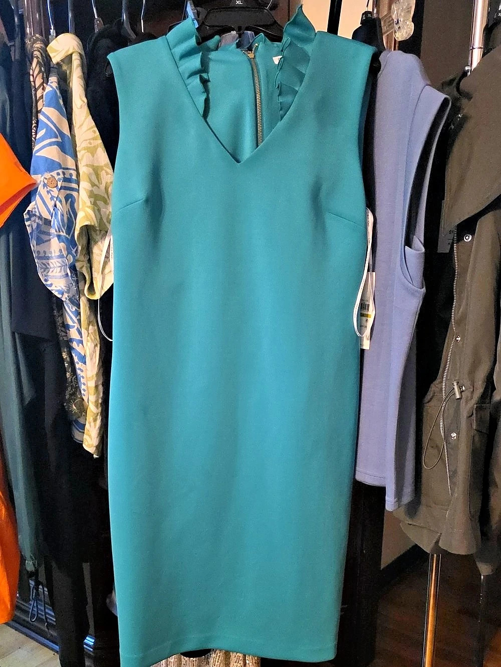 Teal Ruffle Neck Mini Dress Like New